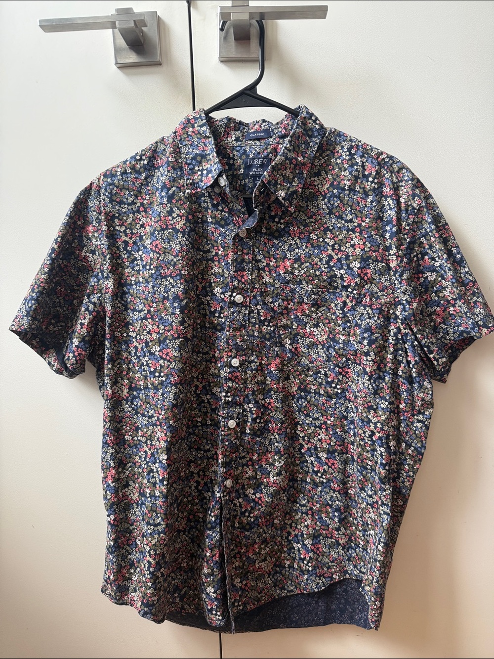 J. Crew Navy Floral Short-Sleeve Button-Down